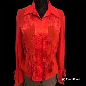 Kaelyn max sheer button down red blouse Size Small